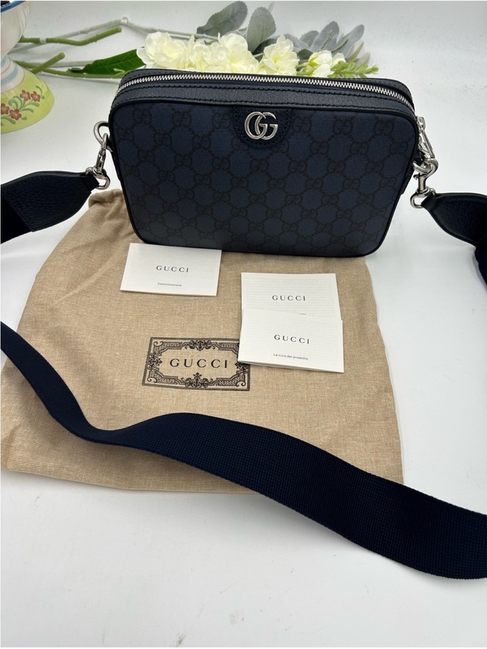Unisex Gucci black/Navy GG Ophelia Supreme Camera Bag
